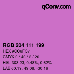 Color code: RGB 204 111 199 | qconv.com