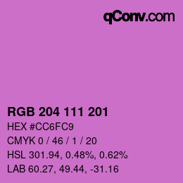 Color code: RGB 204 111 201 | qconv.com