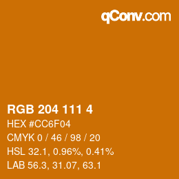 Color code: RGB 204 111 4 | qconv.com