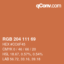 カラーコード: RGB 204 111 69 | qconv.com