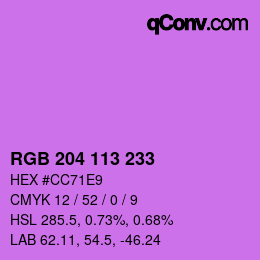 カラーコード: RGB 204 113 233 | qconv.com