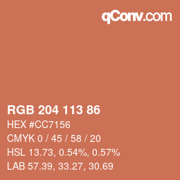 カラーコード: RGB 204 113 86 | qconv.com