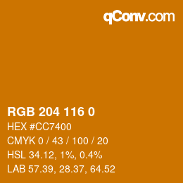 Color code: RGB 204 116 0 | qconv.com