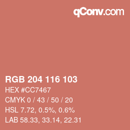 カラーコード: RGB 204 116 103 | qconv.com