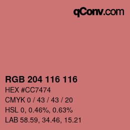 カラーコード: RGB 204 116 116 | qconv.com