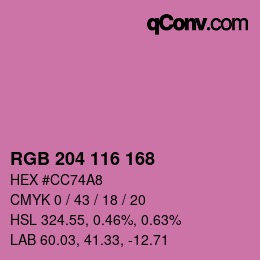カラーコード: RGB 204 116 168 | qconv.com