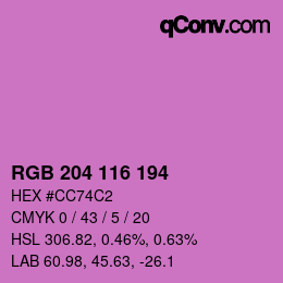 カラーコード: RGB 204 116 194 | qconv.com