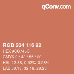 Color code: RGB 204 116 92 | qconv.com