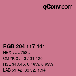 Color code: RGB 204 117 141 | qconv.com