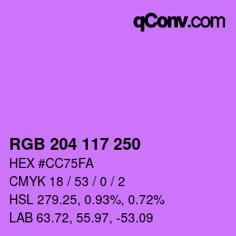颜色代码: RGB 204 117 250 | qconv.com