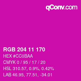 カラーコード: RGB 204 11 170 | qconv.com