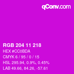 Color code: RGB 204 11 218 | qconv.com