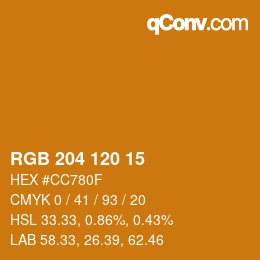 カラーコード: RGB 204 120 15 | qconv.com