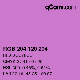 Color code: RGB 204 120 204 | qconv.com