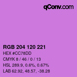 カラーコード: RGB 204 120 221 | qconv.com