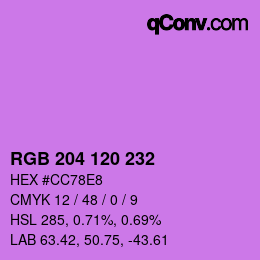 颜色代码: RGB 204 120 232 | qconv.com
