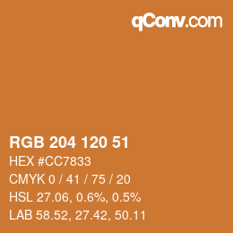 颜色代码: RGB 204 120 51 | qconv.com