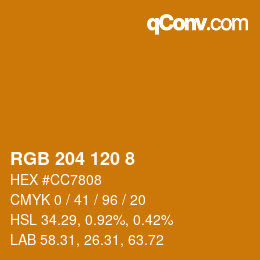 カラーコード: RGB 204 120 8 | qconv.com