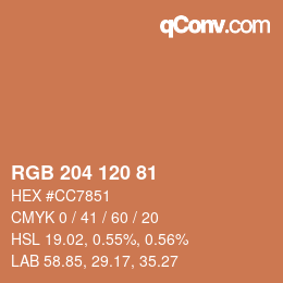 Color code: RGB 204 120 81 | qconv.com