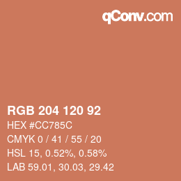 颜色代码: RGB 204 120 92 | qconv.com