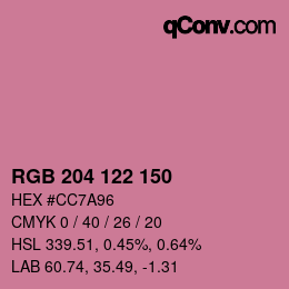 カラーコード: RGB 204 122 150 | qconv.com