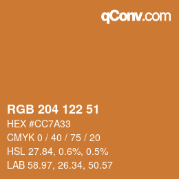 颜色代码: RGB 204 122 51 | qconv.com