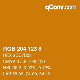 カラーコード: RGB 204 123 8 | qconv.com
