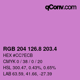 カラーコード: RGB 204 126.8 203.4 | qconv.com