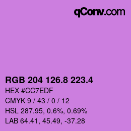 カラーコード: RGB 204 126.8 223.4 | qconv.com