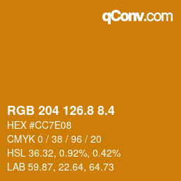 カラーコード: RGB 204 126.8 8.4 | qconv.com