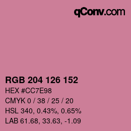 Color code: RGB 204 126 152 | qconv.com
