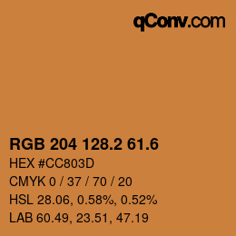 カラーコード: RGB 204 128.2 61.6 | qconv.com