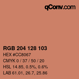 颜色代码: RGB 204 128 103 | qconv.com