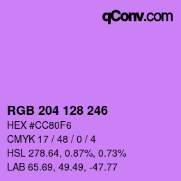 カラーコード: RGB 204 128 246 | qconv.com