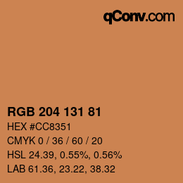 颜色代码: RGB 204 131 81 | qconv.com