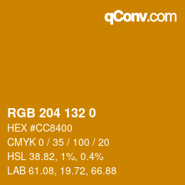 カラーコード: RGB 204 132 0 | qconv.com