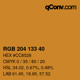 Color code: RGB 204 133 40 | qconv.com