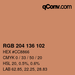 Color code: RGB 204 136 102 | qconv.com