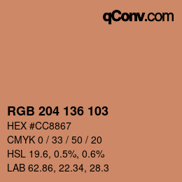 Color code: RGB 204 136 103 | qconv.com