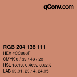 Color code: RGB 204 136 111 | qconv.com