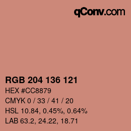 Color code: RGB 204 136 121 | qconv.com