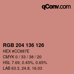 Color code: RGB 204 136 126 | qconv.com