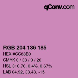Color code: RGB 204 136 185 | qconv.com