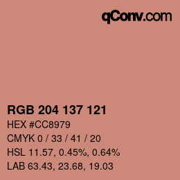 Color code: RGB 204 137 121 | qconv.com