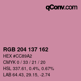 Color code: RGB 204 137 162 | qconv.com