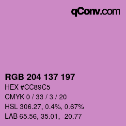 Color code: RGB 204 137 197 | qconv.com