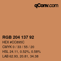 颜色代码: RGB 204 137 92 | qconv.com