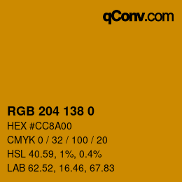 カラーコード: RGB 204 138 0 | qconv.com