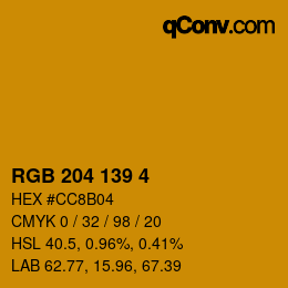 Color code: RGB 204 139 4 | qconv.com