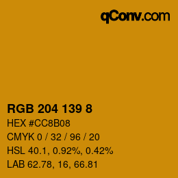 カラーコード: RGB 204 139 8 | qconv.com